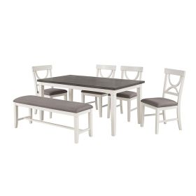 Carrol 6 Piece Wood Dining Set, White and Grey