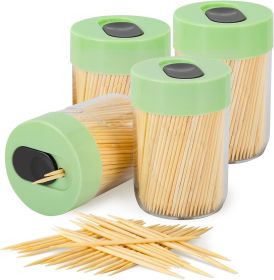 Sturdy Safe Toothpick Holder with 1600 Natural Wood Toothpicks for Teeth Cleaning, Unique Home Design Decoration, Unusual Gift, 4 Pack