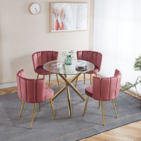 1+4,5pieces dining set, Table metal leg Mid-century Dining Table for 4-6 people With Glass Table Top, Pedestal Dining Table (Color: as Pic)